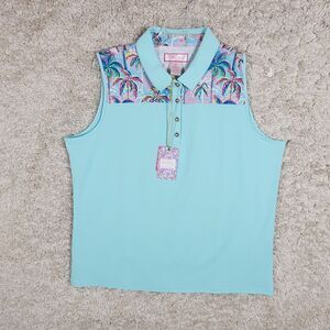 Stella Parker Golf Collection Polo Shirt Womens XL Palm Tree Sleeveless Top